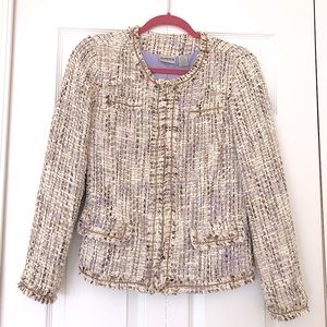 🤩 CHICO’S metallic thread tweed jacket in light purple and taupe color size 0